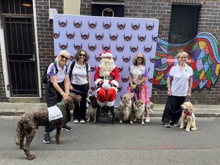 PAWS teams posing with Santa at Christmas